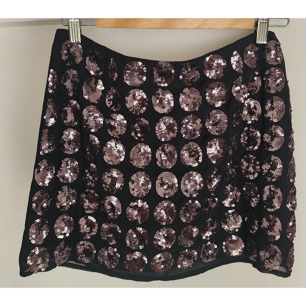 Umgee Black Polka Dot Mini Skirt Waist 30 Women Boho Flare Short Sequins